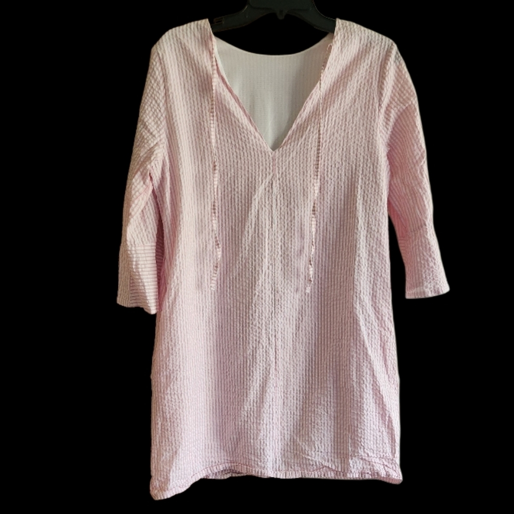 Ocassionally Made Light Pink Seer Sucker V-Neck Textured Dress Or Swim Cover